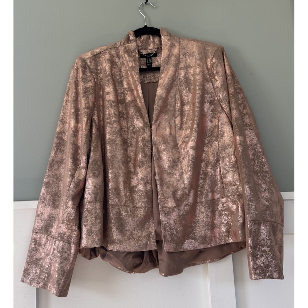 H By Halston Womens Blazer Sz 14 Bronze Copper Shimmer Metallic Jacket Stunning